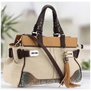 Rafe Bags Rafe New York “Roopal” Snake Print Linen Tan Brown Satchel *SEE PICS‎